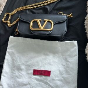 Valentino Crossbody Bag in Black with Gold Chain